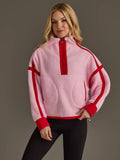 Light Pink & Red Half Zip Sherpa Fleece Sweatshirt