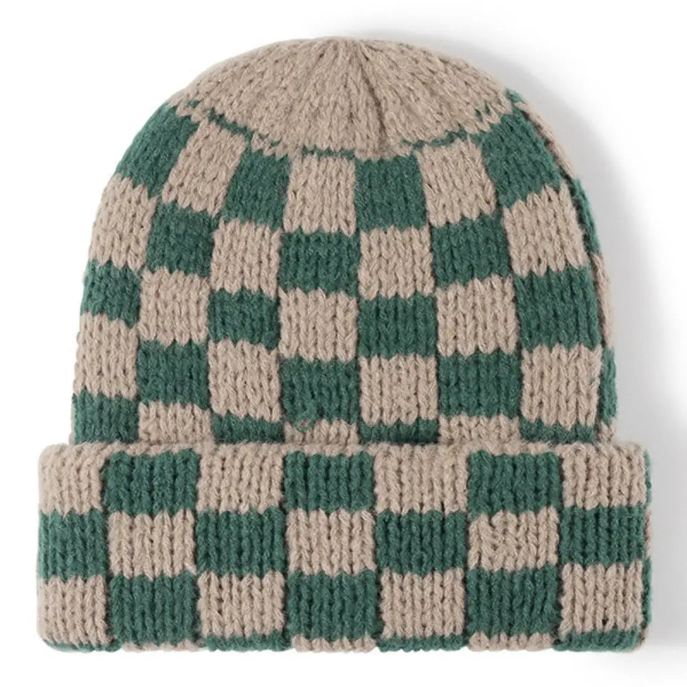 Green Plaid Knit Beanie