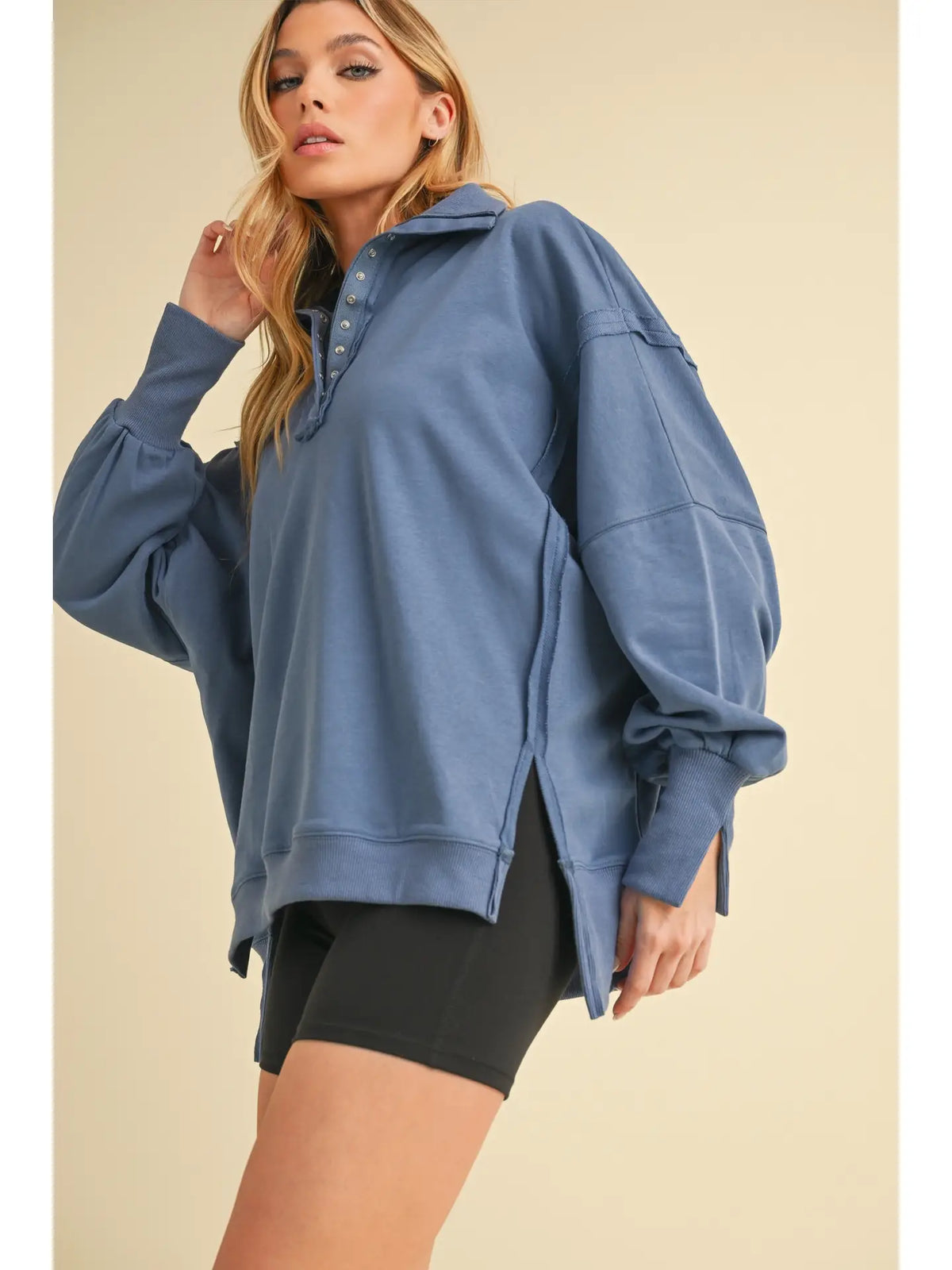 Blue Tamika Henley Sweatshirt