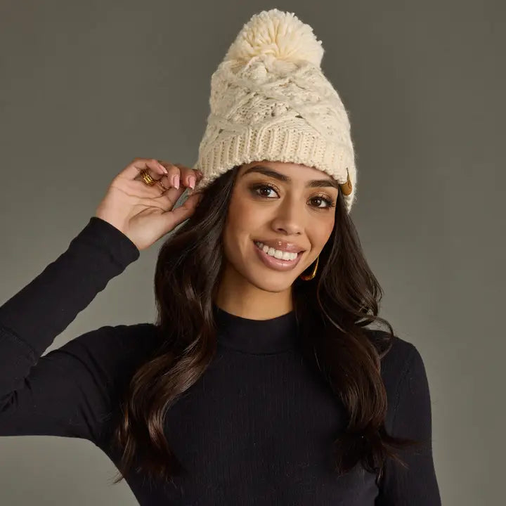 Cream Knit Pom Hat