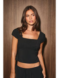 Black Square Neck Cap Sleeve Top