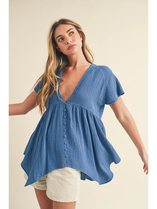 Azure Florise Button Down Blouse