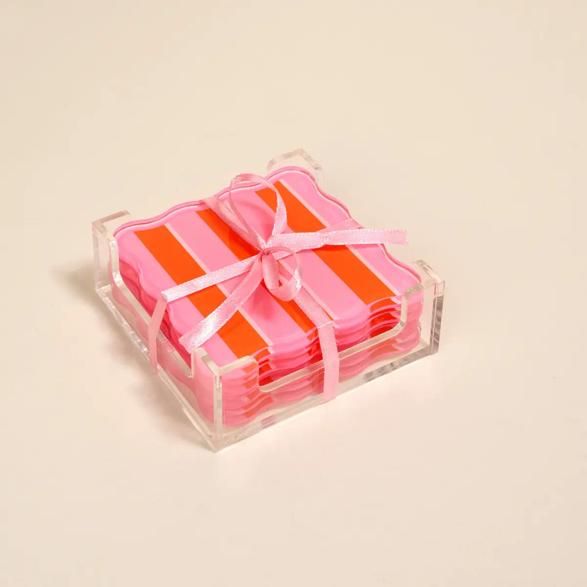 Sicily Stripes Pink Acrylic Coaster Set