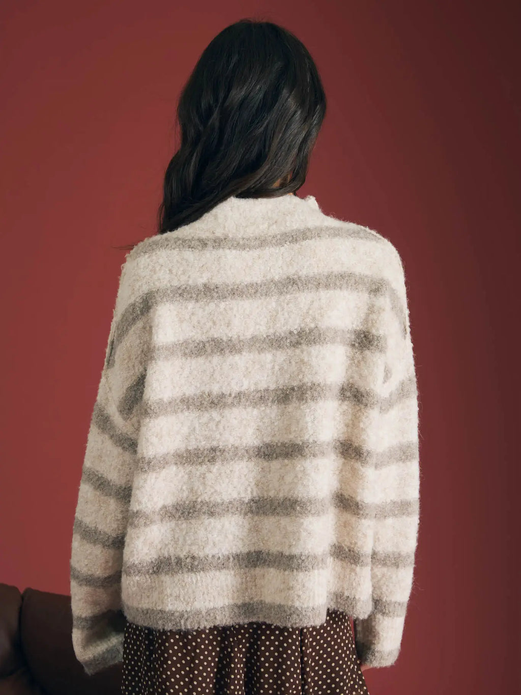 Cream Stripe Fuzzy Knit Cardigan