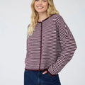 Burgundy Stripe Raw Edge Button Down Cardigan