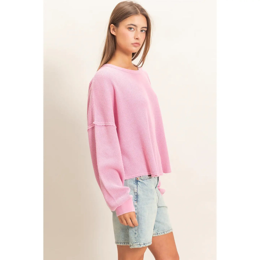 Pink Mineral Wash Waffle Knit Top