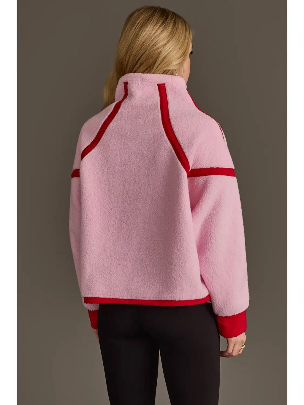 Light Pink & Red Half Zip Sherpa Fleece Sweatshirt