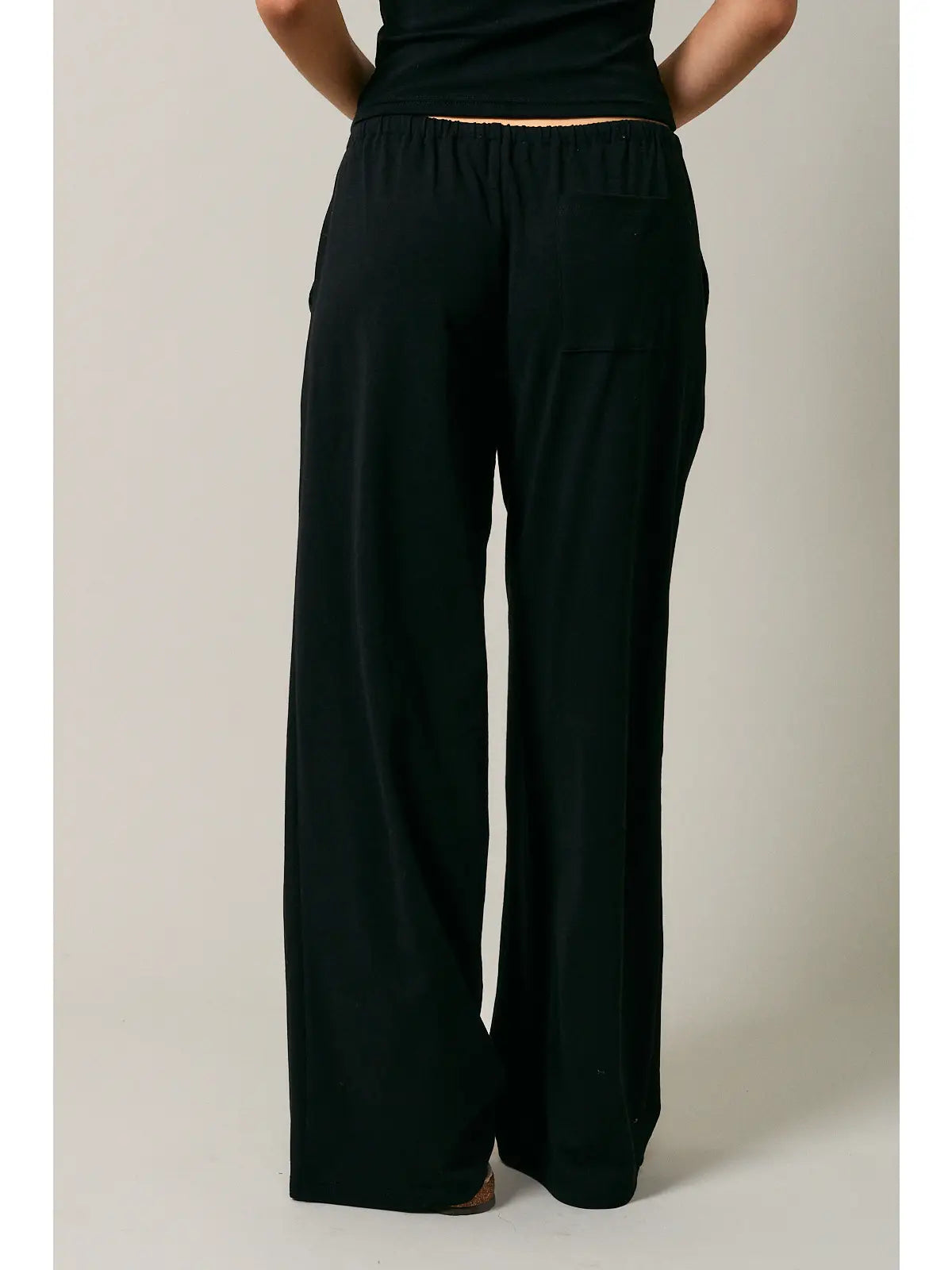 Black Drawstring Wide Leg Pants