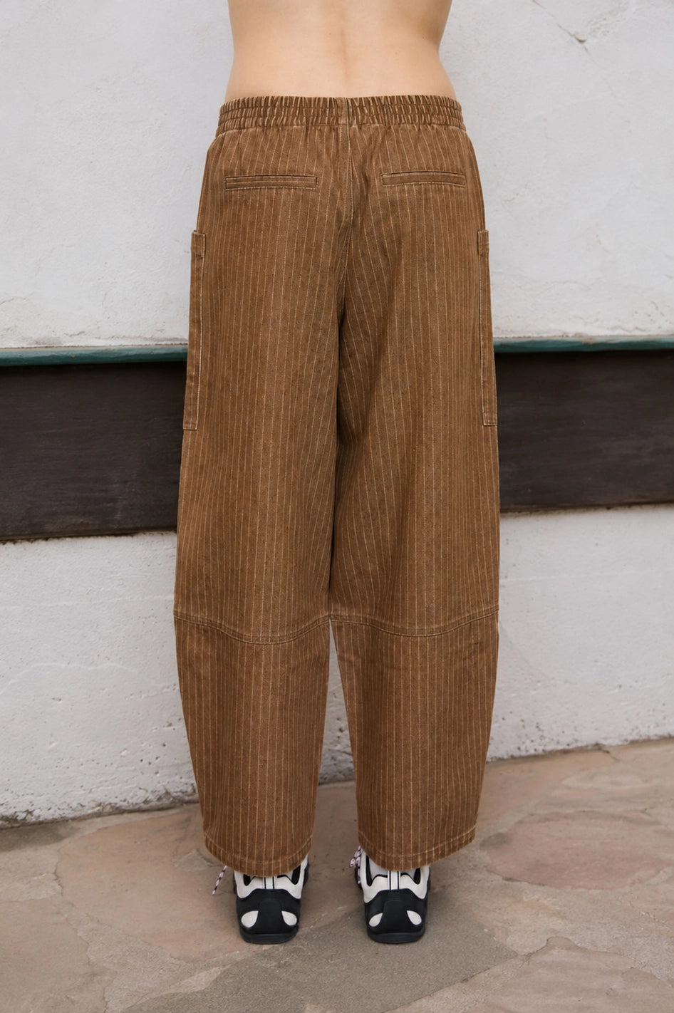 Brown Pinstripe Barrel Jeans