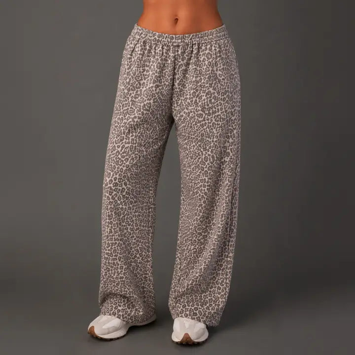 Cream & Brown Leopard Sweatpants