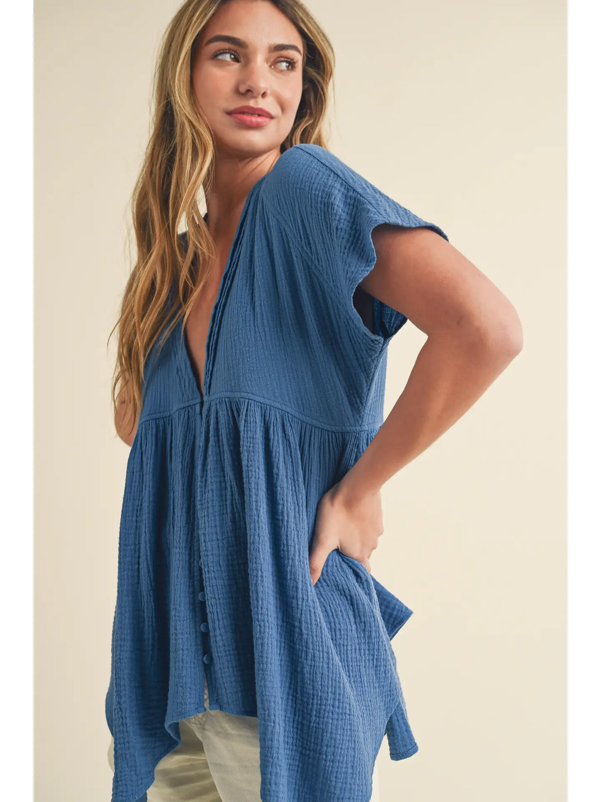 Azure Florise Button Down Blouse