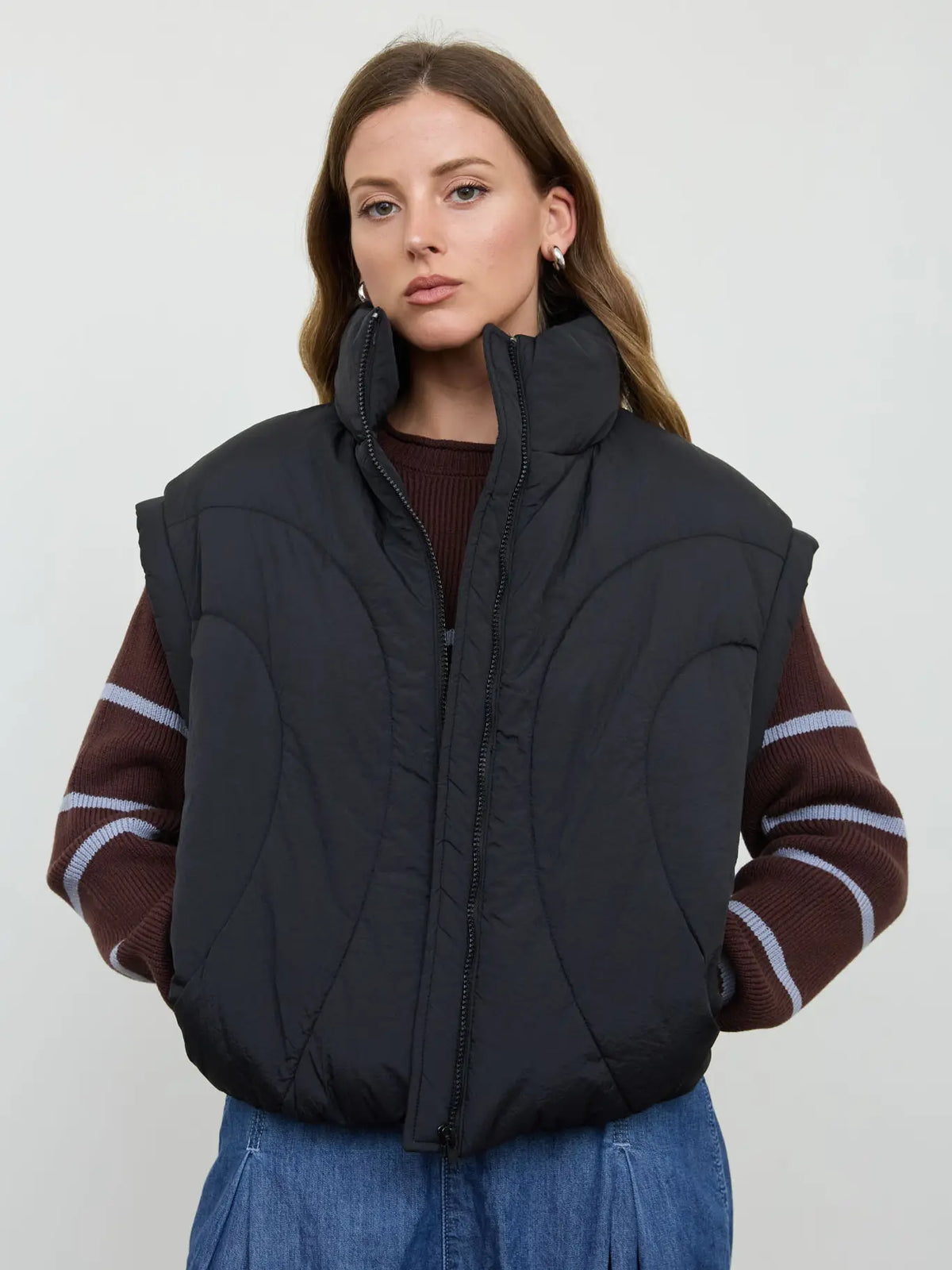 Black Quilted Mock Neck Puffer Vest