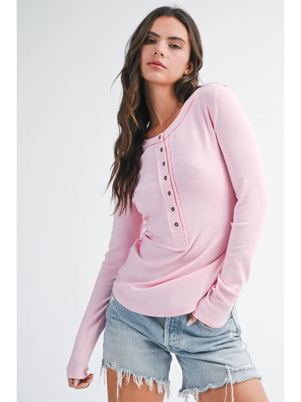 Pink Henley Long Sleeve Top