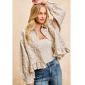 Oatmeal Textured Floral Ruffle Hem Top