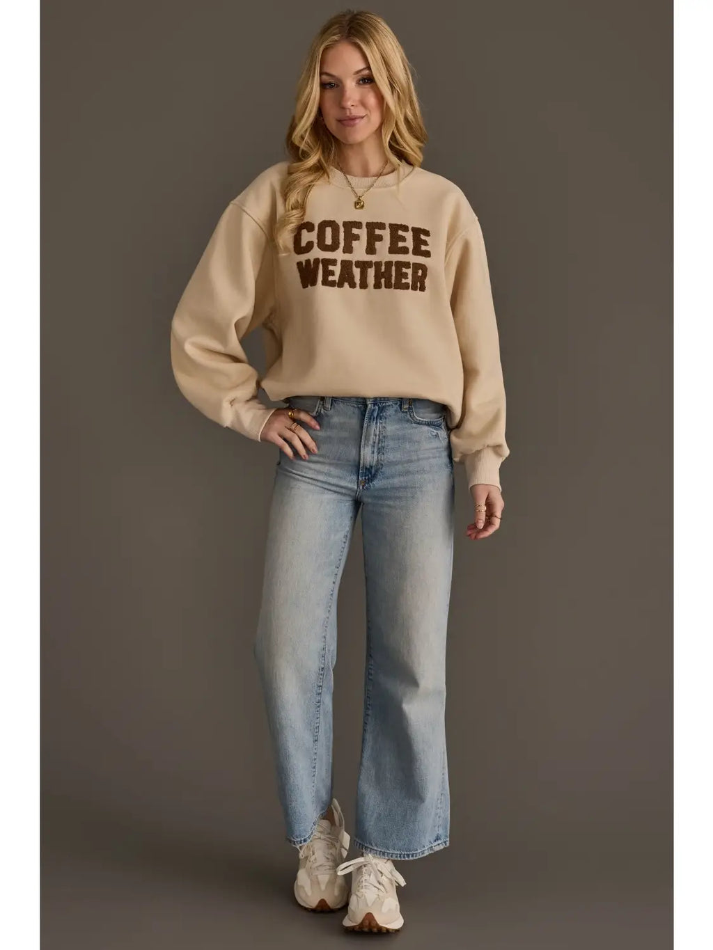 Beige & Dark Brown Coffee Weather Sweatshirt