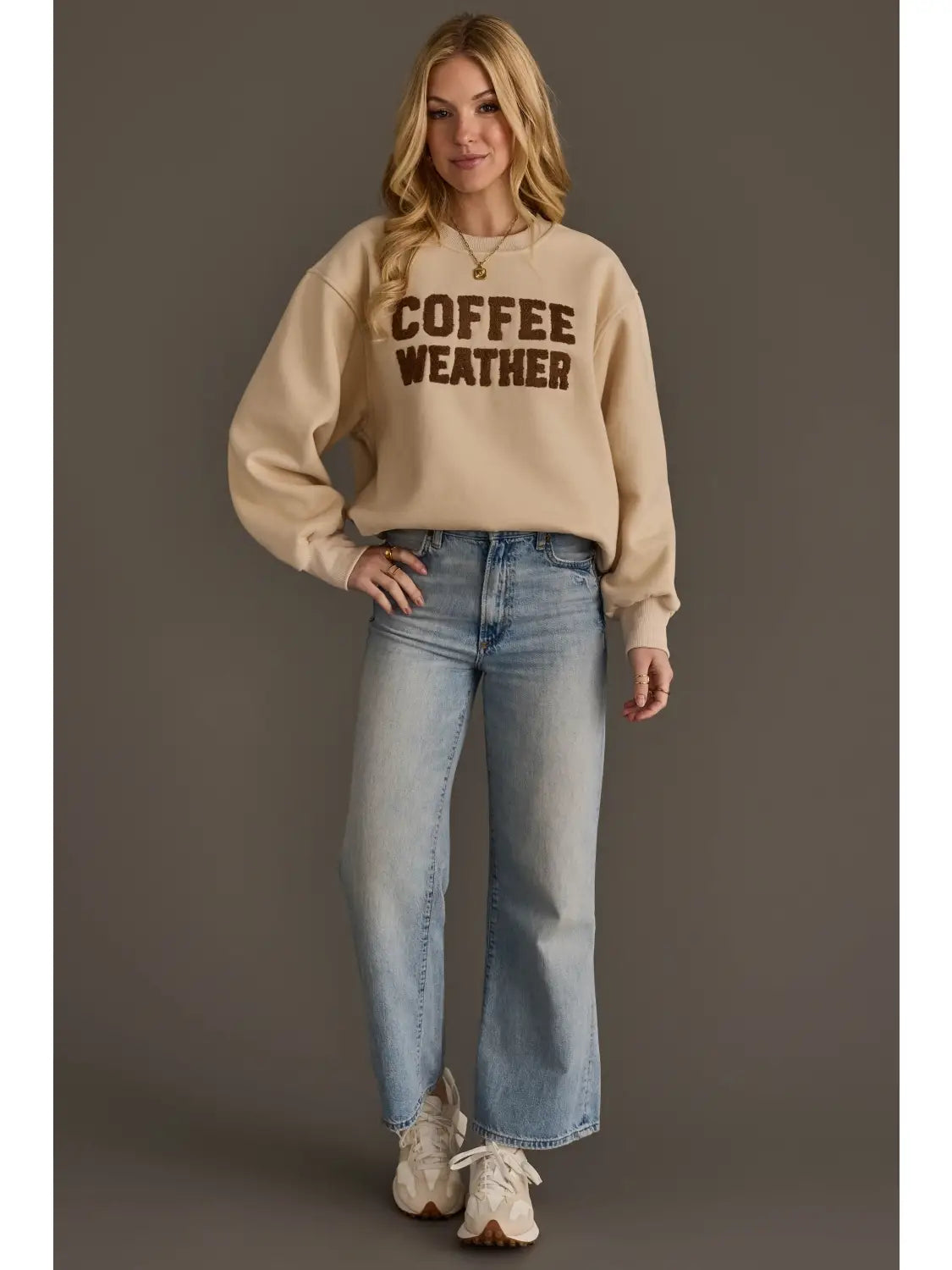 Beige & Dark Brown Coffee Weather Sweatshirt