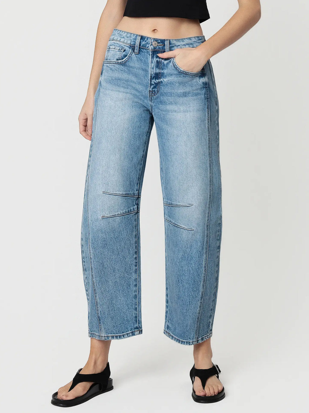 VERVET High Rise Dart Structured Fit Barrel Leg Jeans