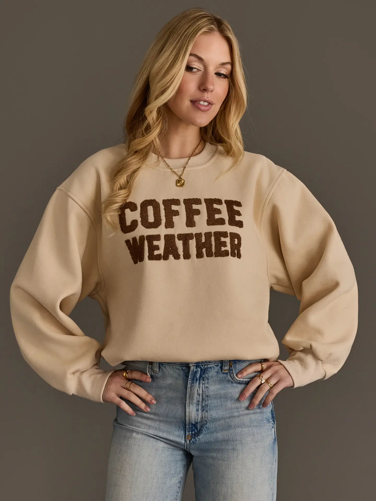 Beige & Dark Brown Coffee Weather Sweatshirt