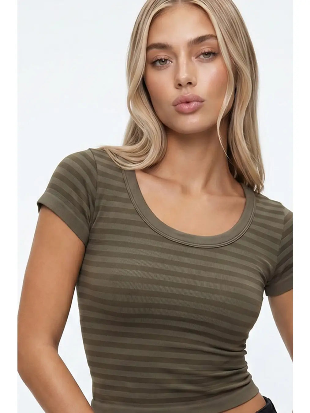 NIKIBIKI Earth Olive Striped Scoop Neck Top