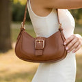 Vegan Leather Buckle Strap Crescent Shoulder Bag
