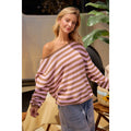 Mocha & Pink Striped Cowl Neck Sweater