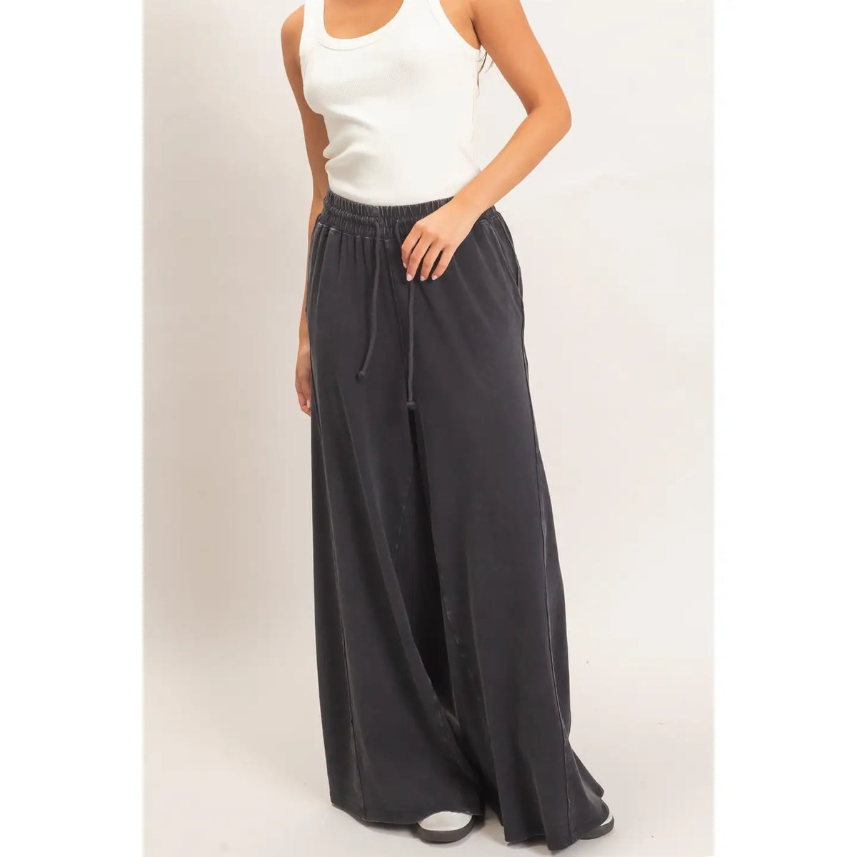Black Mineral Wash Wide Leg Pants