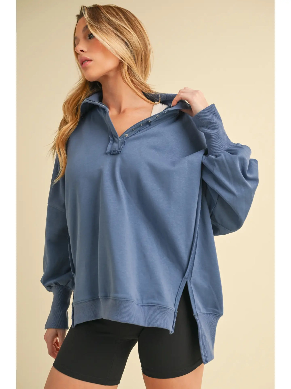 Blue Tamika Henley Sweatshirt