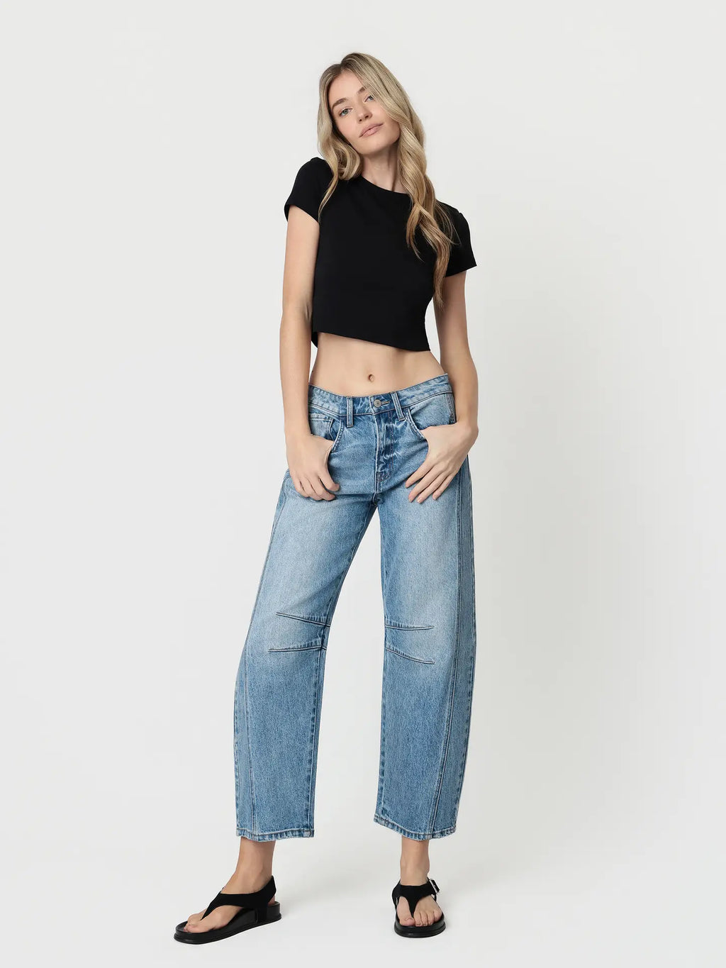 VERVET High Rise Dart Structured Fit Barrel Leg Jeans