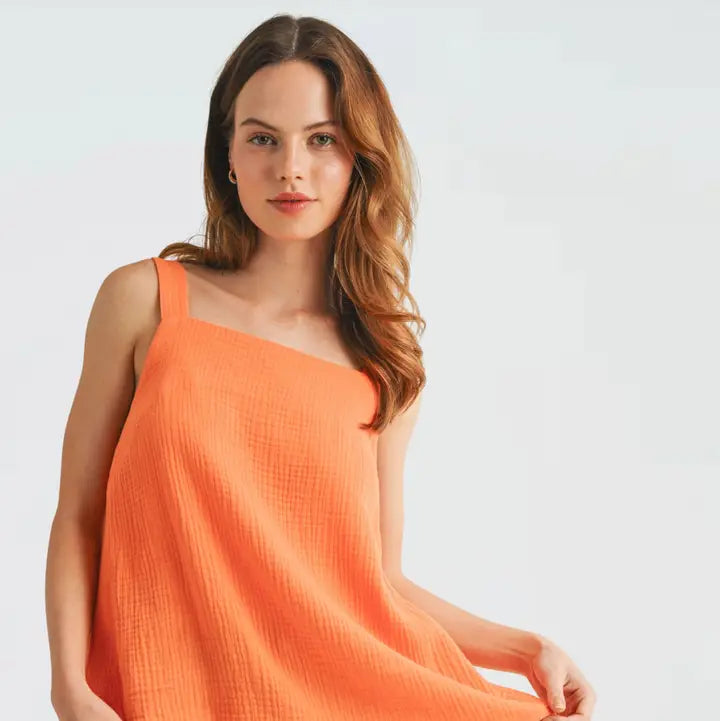Orange Open Back Tie Square Neck Top