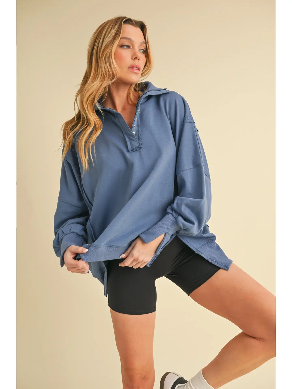 Blue Tamika Henley Sweatshirt