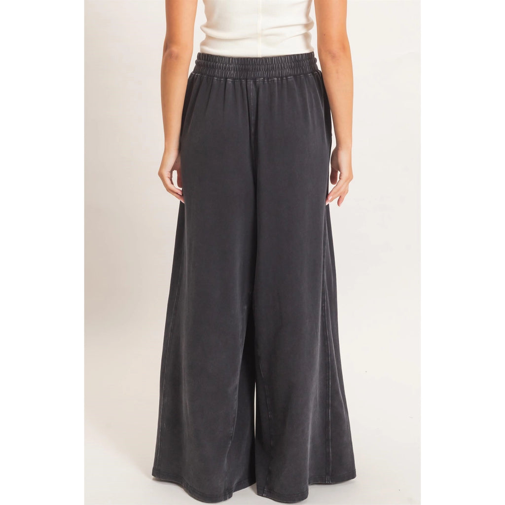 Black Mineral Wash Wide Leg Pants