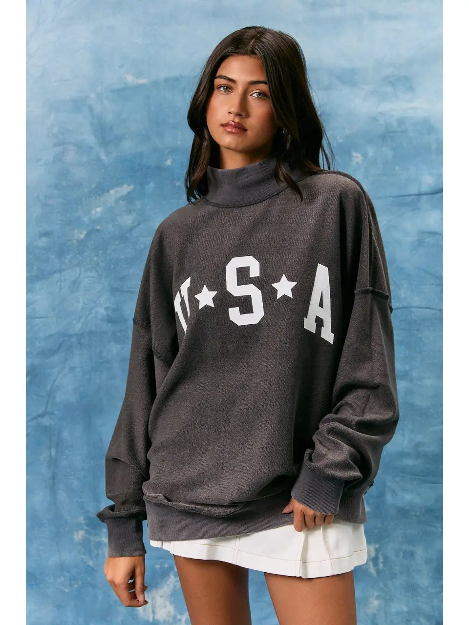 Charcoal American Classic Reversible Mock Neck Sweatshirt