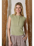 Light Olive Exposed Asymmetrical Seam Henley Knit Top