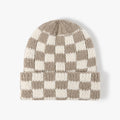 Khaki Plaid Knit Beanie