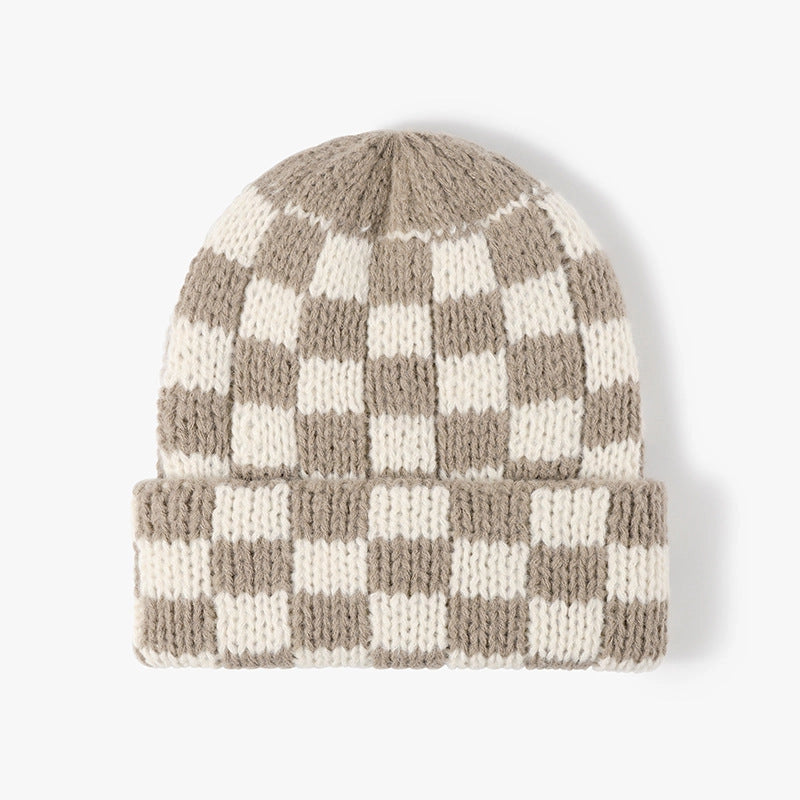 Khaki Plaid Knit Beanie