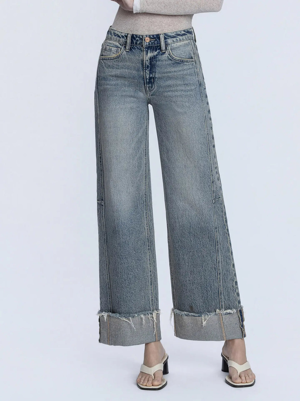 VERVET High Rise Full-Length Cuff Tinted Wide-Leg Jeans