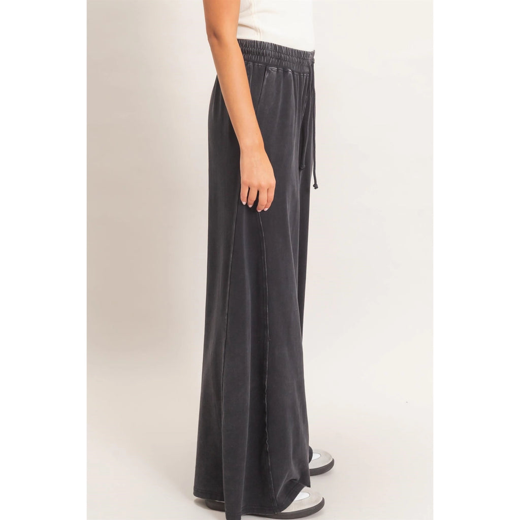 Black Mineral Wash Wide Leg Pants