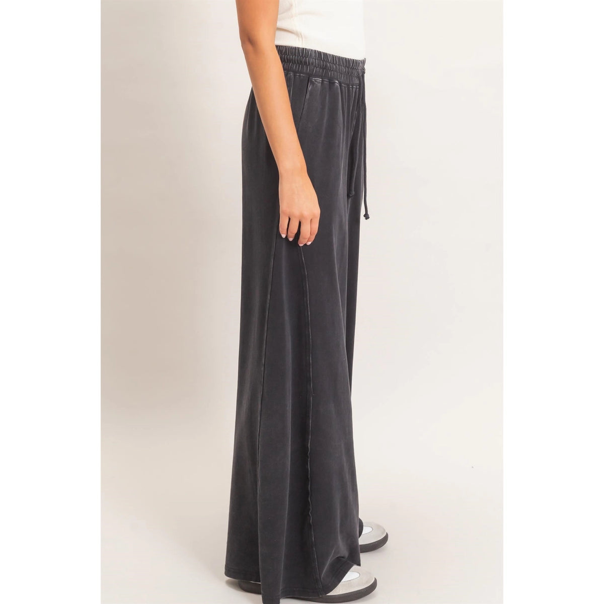 Black Mineral Wash Wide Leg Pants
