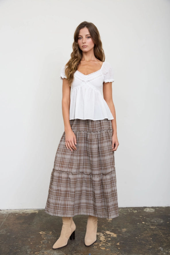 White Ladder Lace Puff Sleeve Top